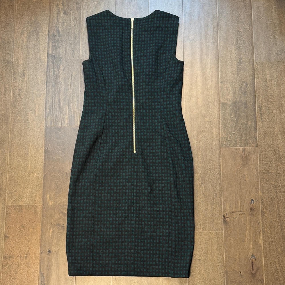 Calvin Klein Green Black Jacquard Sheath Dress Sleeveless Career Size 4 - Picture 4 of 7